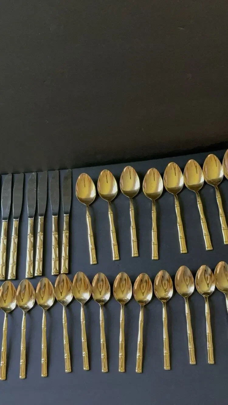 Rebacraft Bamboo Gold Plated Flatware (34) Pieces Tableware Modern Cottage MCM